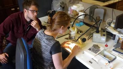 Mike & Chloe back in the lab working on their lichen ID.jpg