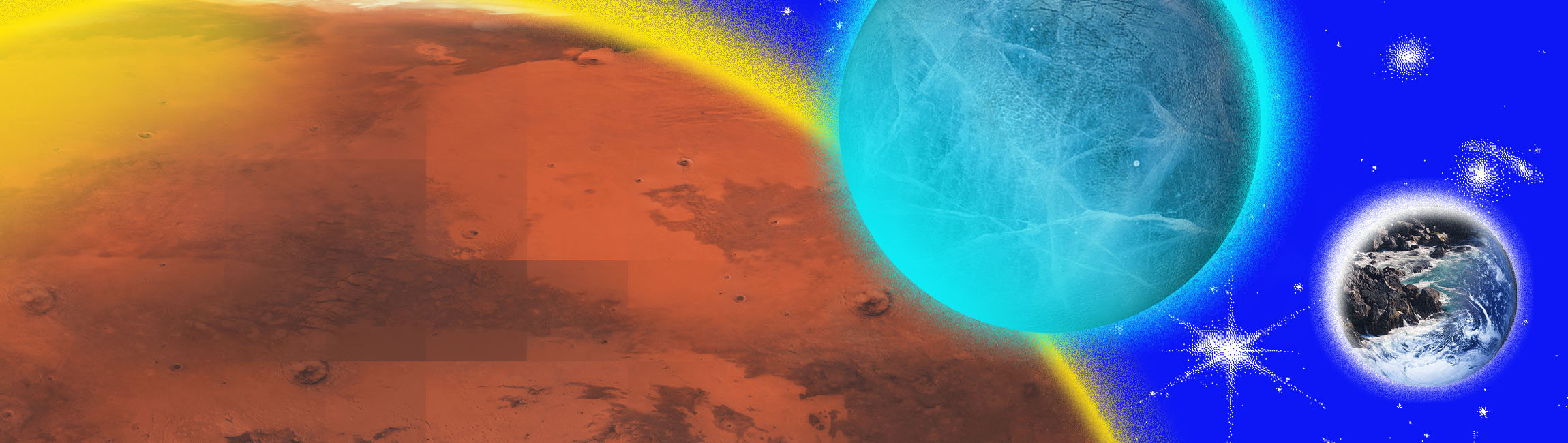 Art of planets on a blue background simulating space