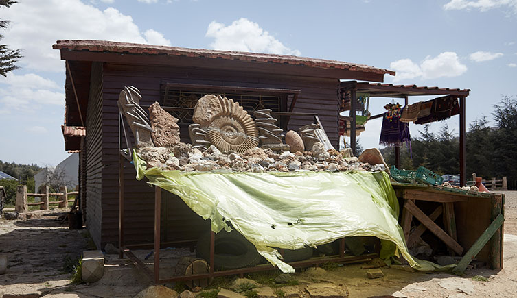 A fossil shop on the side of the road in Morocco. 