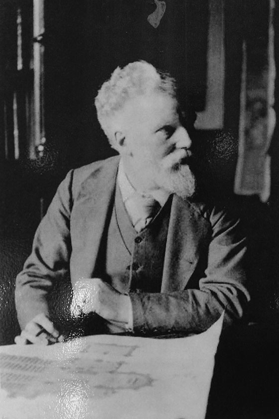 Black and white photograph of Alfred Waterhouse