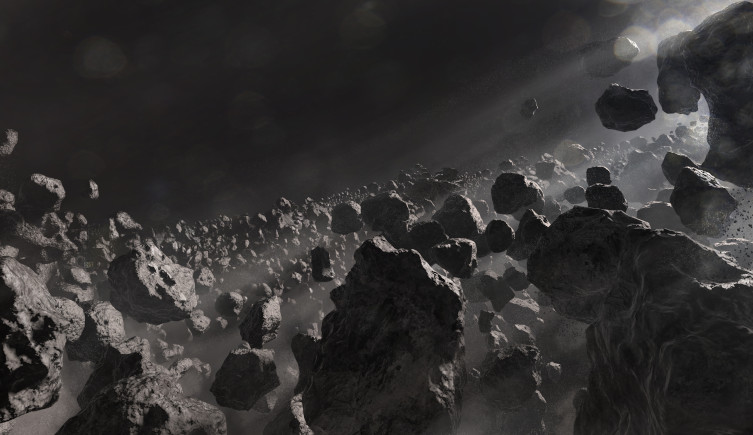 An artist's impression of asteroids in the main belt.