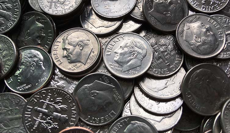A pile of silver dimes.