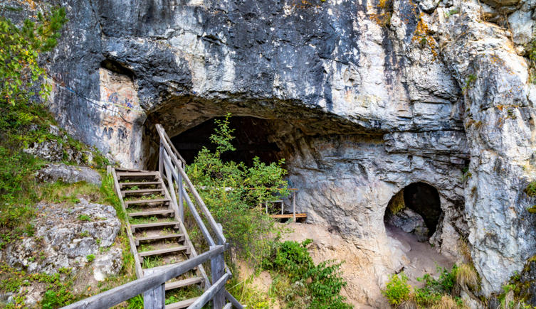 Stairs climbing to the entrance of Denisova cave