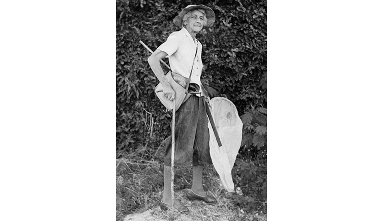 Lucy Evelyn Cheesman in the field with a butterfly net