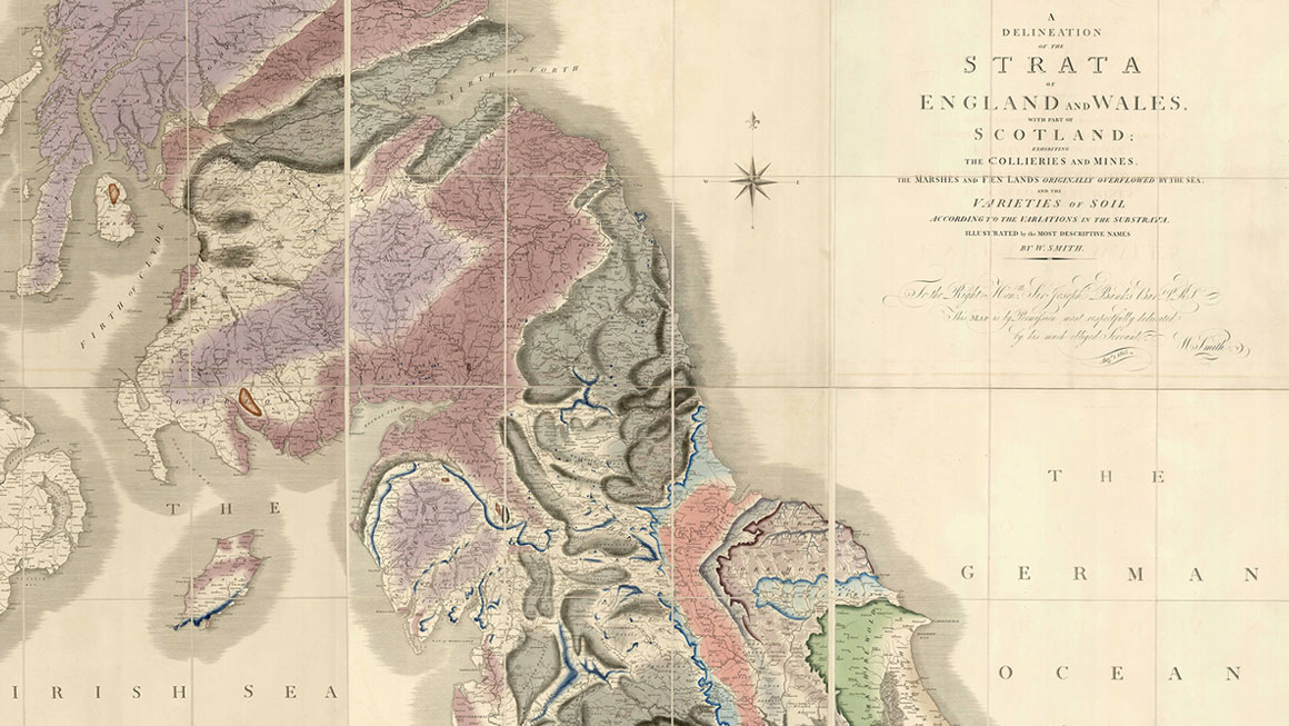 Top section of William Smith's 1815 geological map of Britain