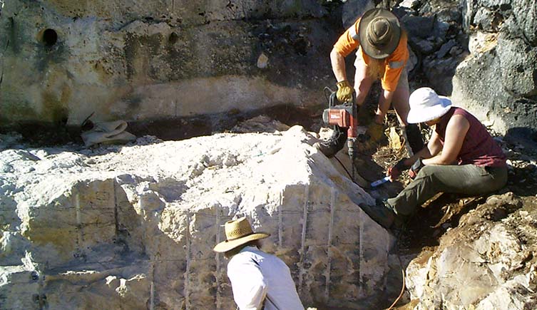 Scientists excavate the ground at the Hiatus site at Riversleigh World Heritage Area.