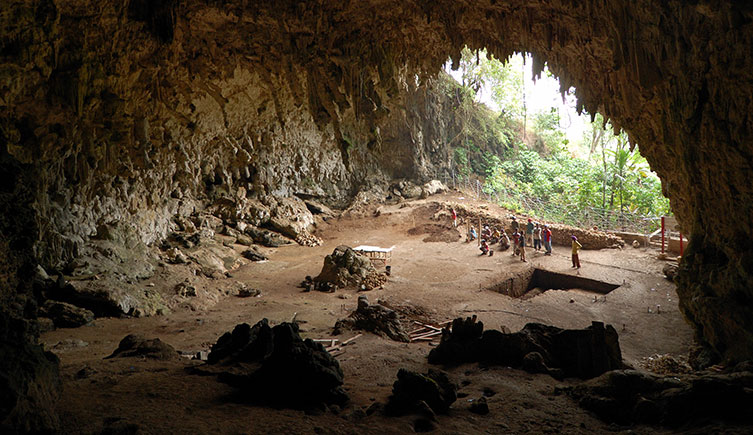 Cave with excavation pits