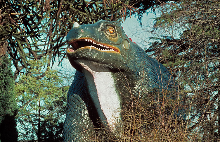 One of the completed Iguanadon models in Crystal Palace Park