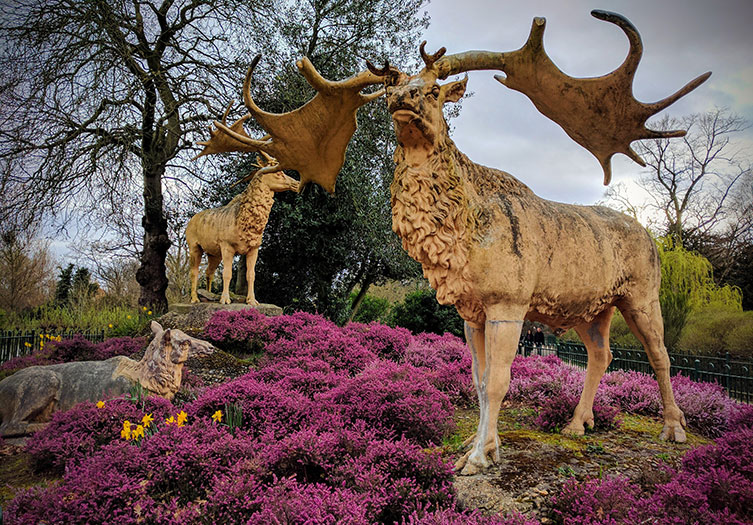 Giant deer sculptures in Crystal Palace Park