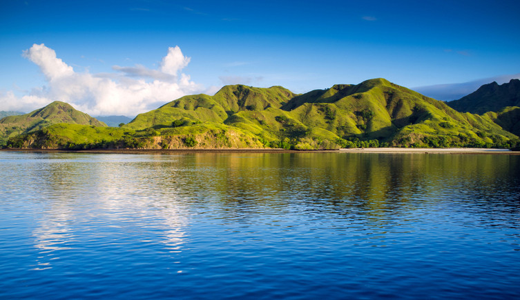 The island of Komodo, with the sea in front of it