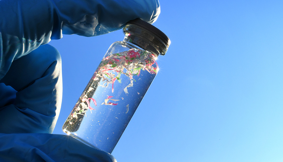 Water sample containing microplastic