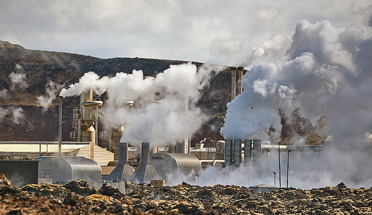 Lots of chimneys and steam