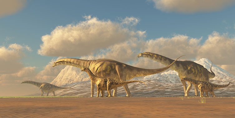 Artist's impression of five Argentinosaurus dinosaurs