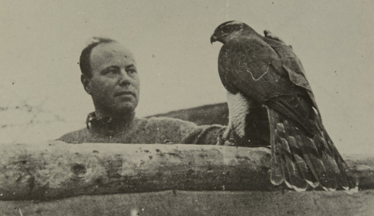 Professor August Dehnel with a falcon