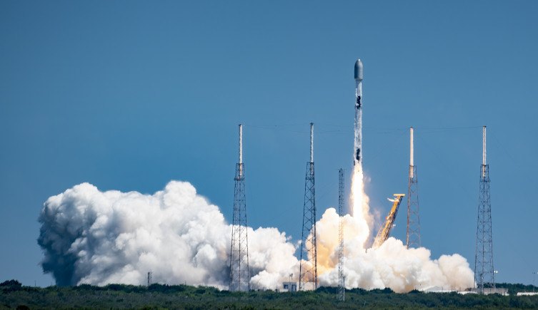 A Falcon 9 rocket launches.