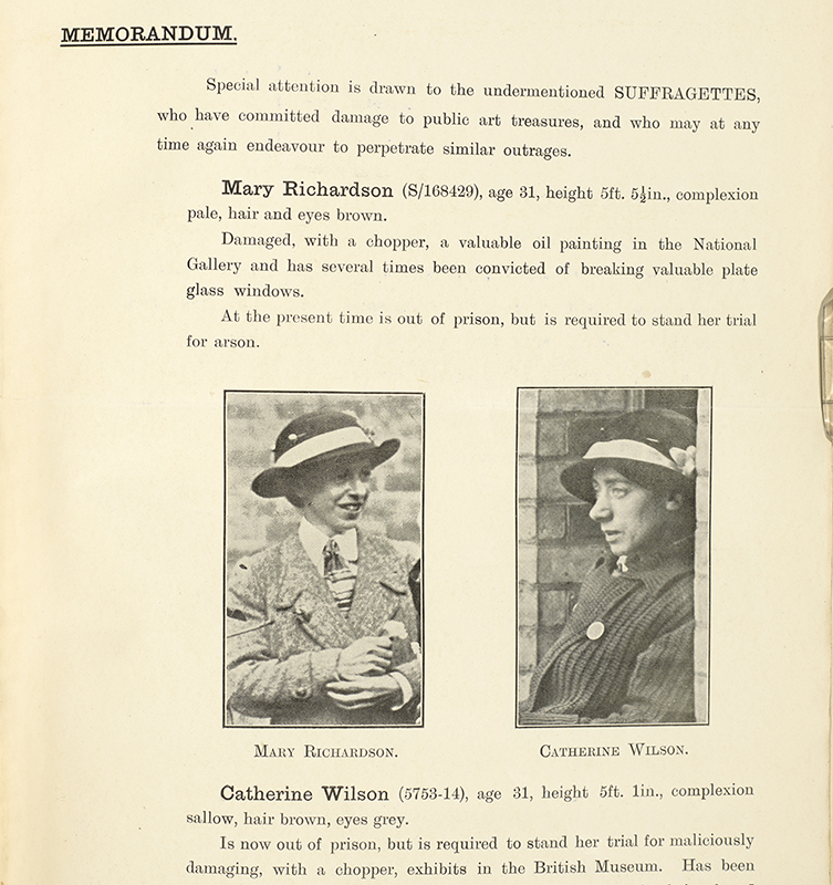Memorandum from Scotland Yard warning against damage to public property by suffragettes
