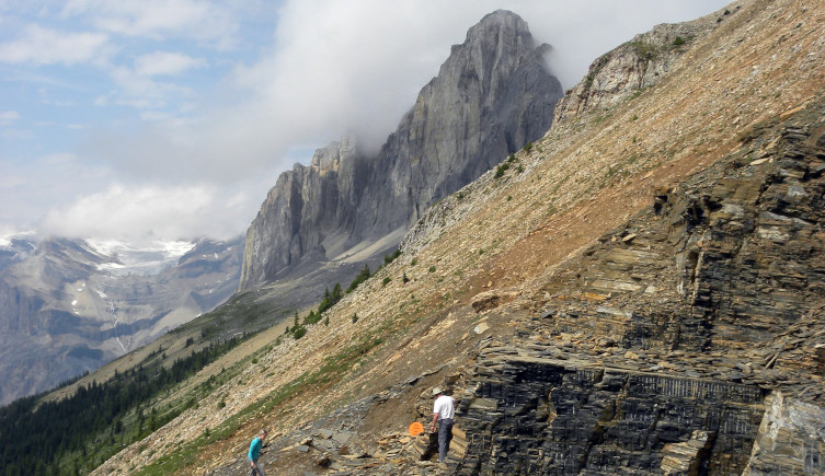 The Walcott Quarry of the Burgess Shale in British Columbia, with mountains rising in the distance