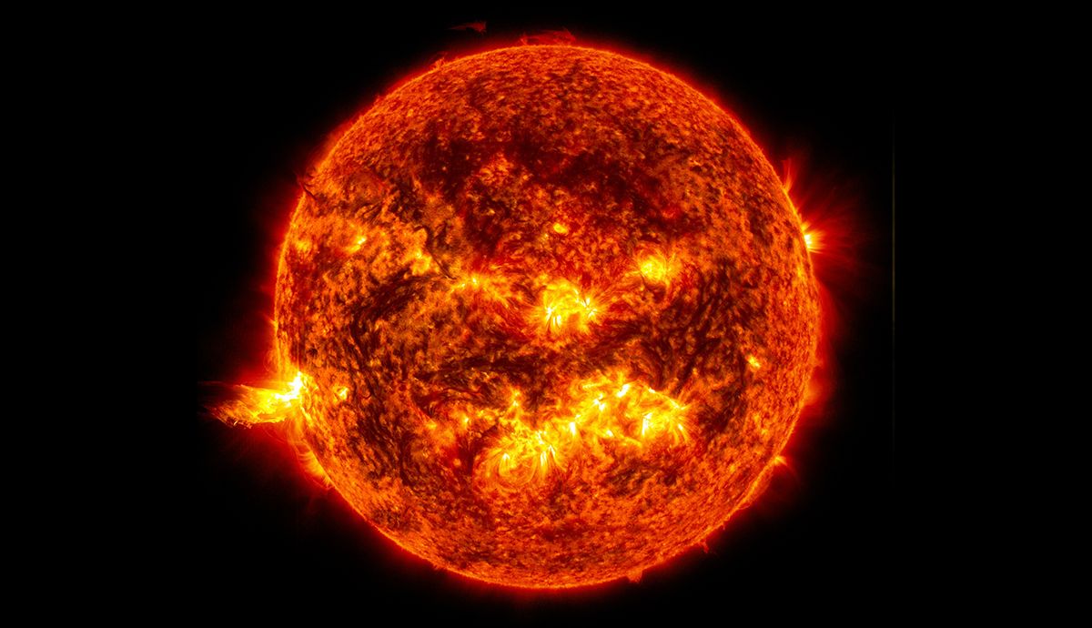 A photo of the Sun displaying bright solar flares 