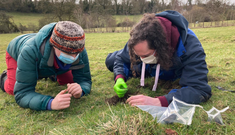 A team from the University Glasgow find a Winchcombe meteorite stone in a field