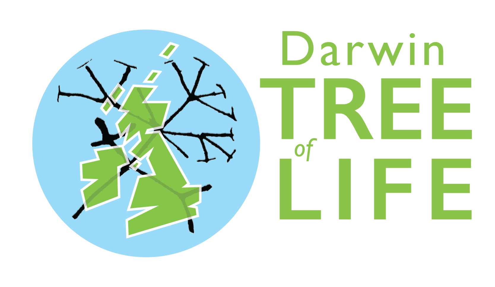 Darwin tree of life project logo - a map of Britain ovre a branched evolutionary tree of life