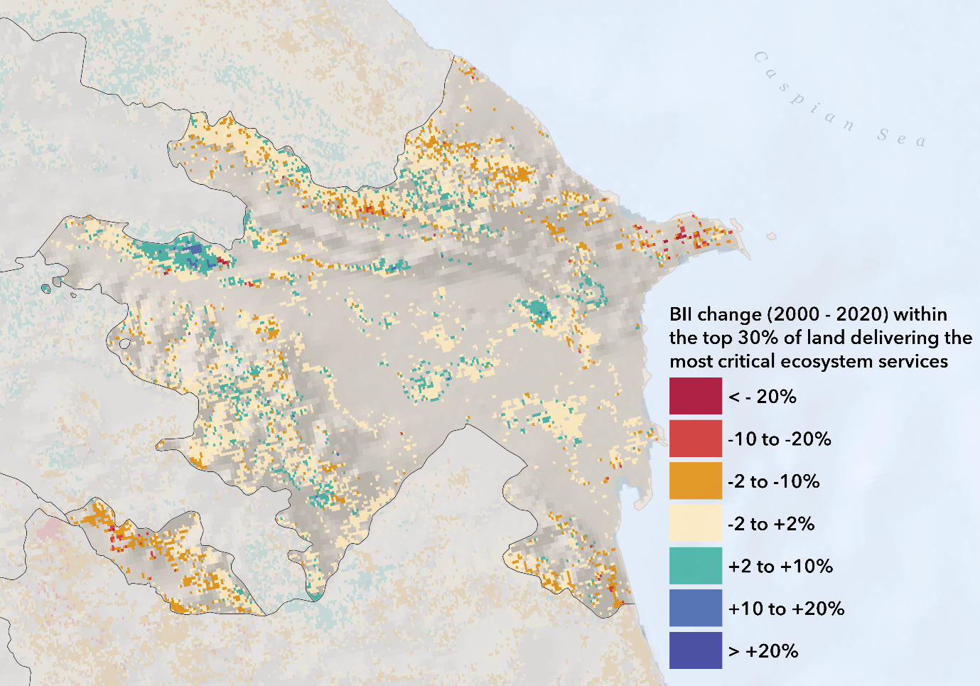 Map of Azerbaijan showing the change in biodiversity intactness