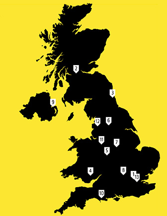 Map of UK showing project partner locations