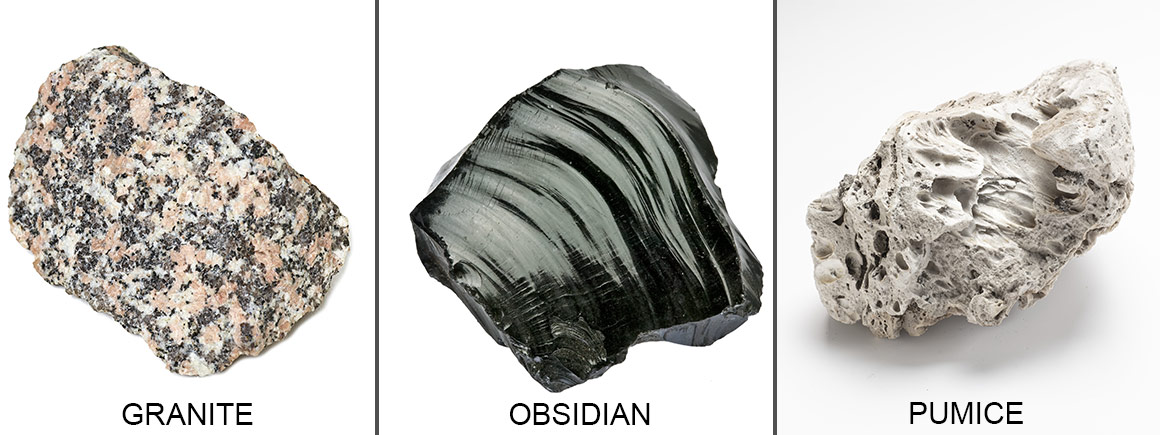 granite, obsidian and pumice