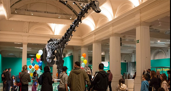 Dippy in Birmingham, surrounded by visitors