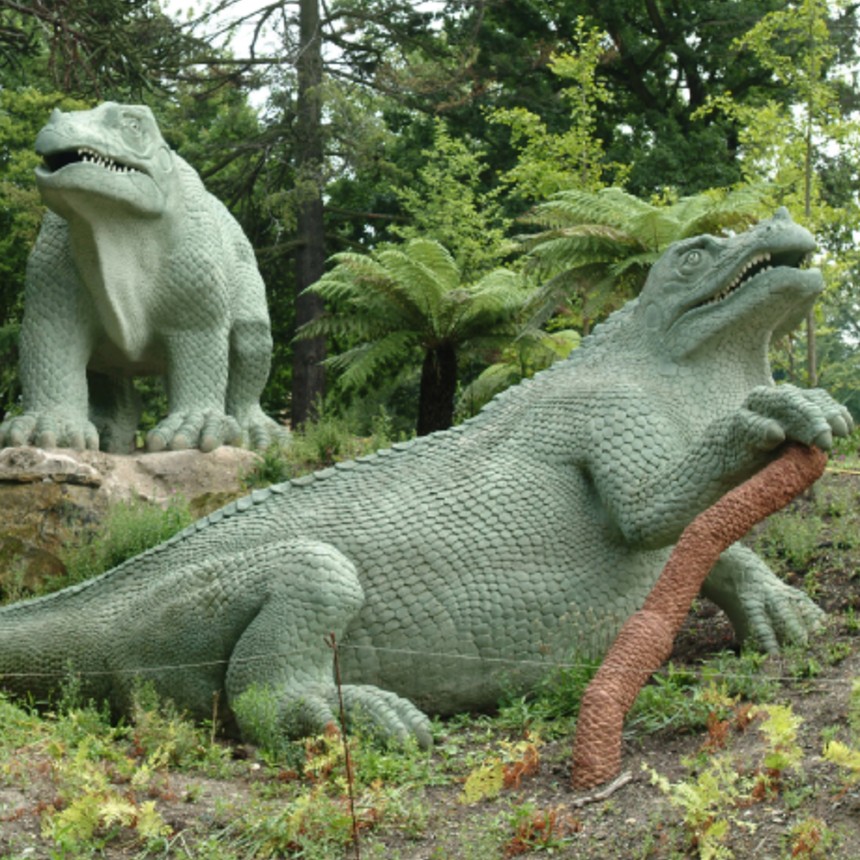 Crystal Palace dinosaurs in the park today.