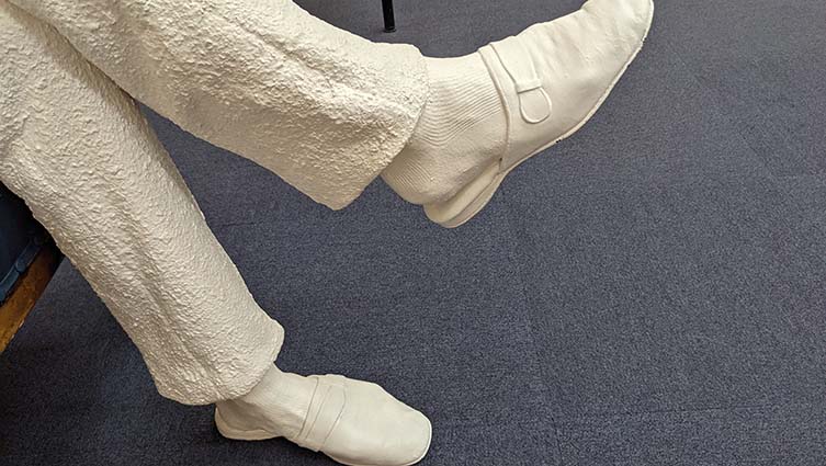 Close-up of the slippers of the Darwin statue