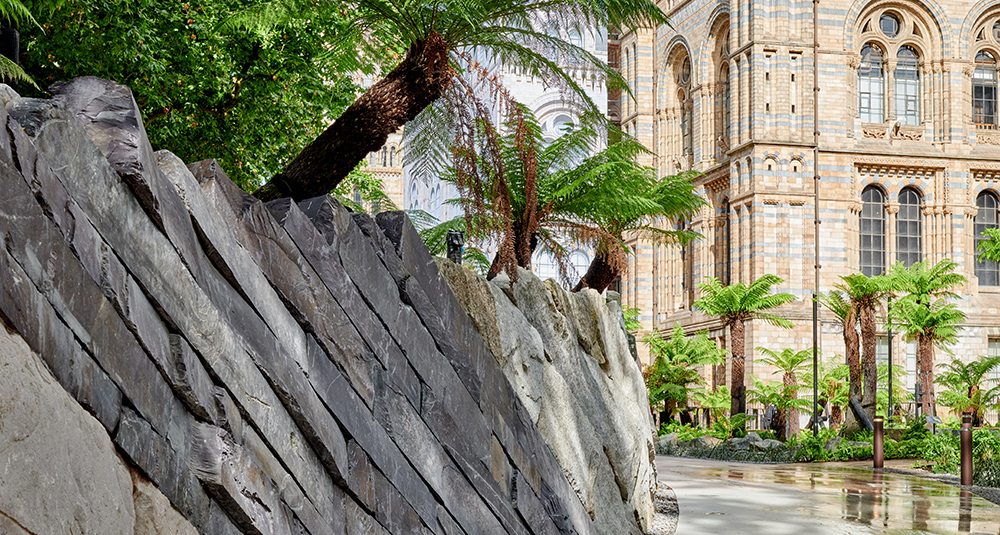 A photograph of the Evolution Timeline in the museum gardens