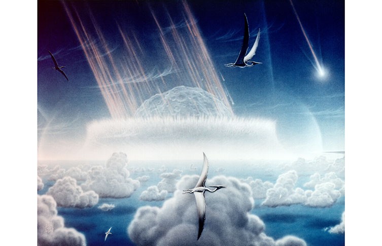An illustration of an asteroid impacting Earth