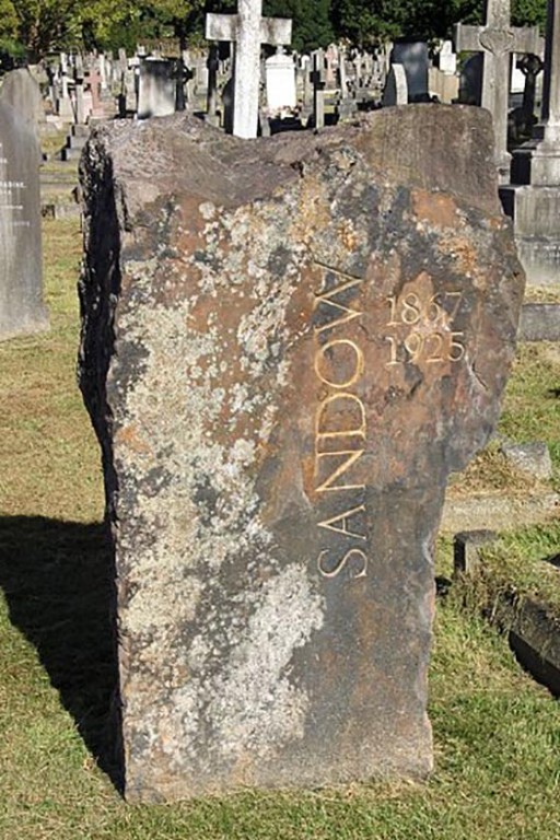 The grave stone of Sandow at Putney Vale Cemetery